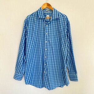 PETER MILLAR Men's Size XXL Seaside Finish Blue Check Button Front Shirt